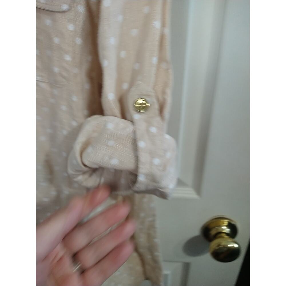 Charter Club Linen Shirt 100 Linen Brown White Polkadot Collared V Neck Long... - Picture 8 of 10